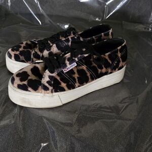Superga Women's Black and Tan Leopard Sneakers
